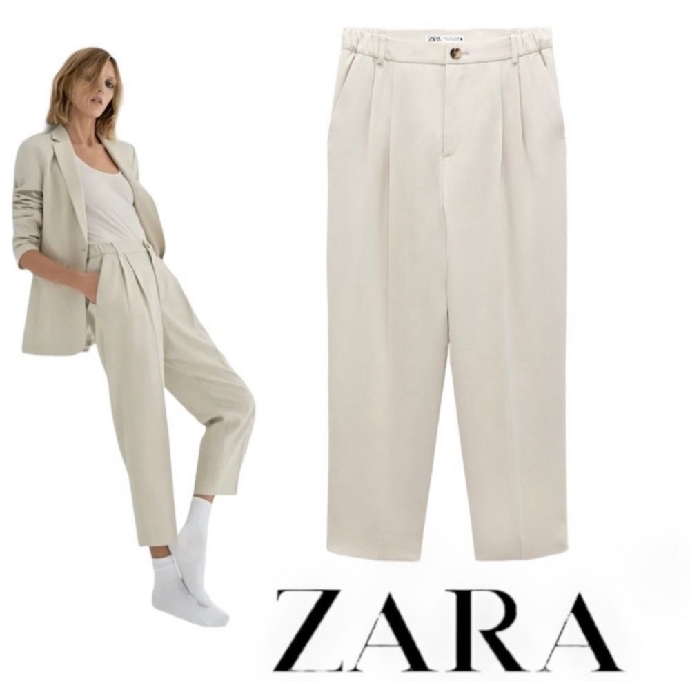ZARA PLEATED HIGH RISE TEXTURED PANTS